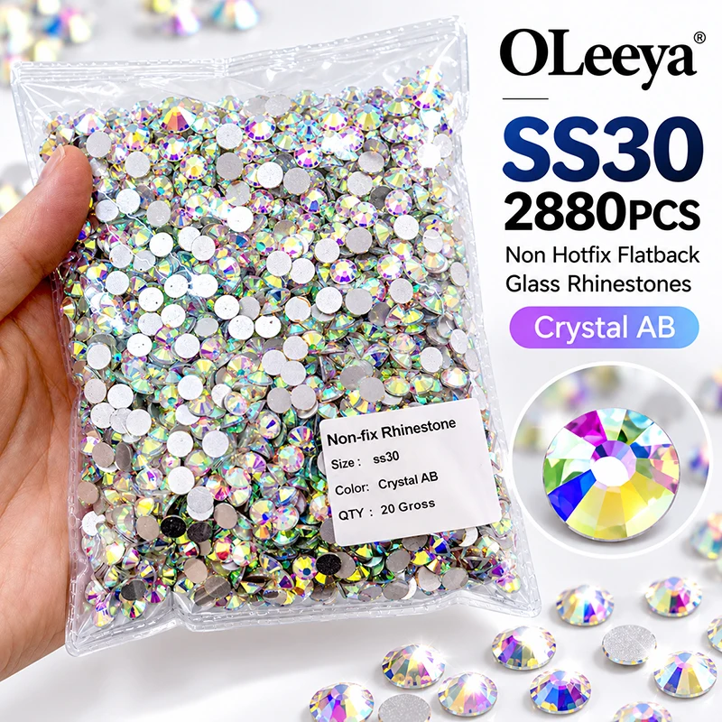 OLeeya Non Hotfix Glass Rhinestones 2880Pcs Flatback Crystal Strass Stones Bulk Wholesale for Clothing Shoes Bags DIY Craft