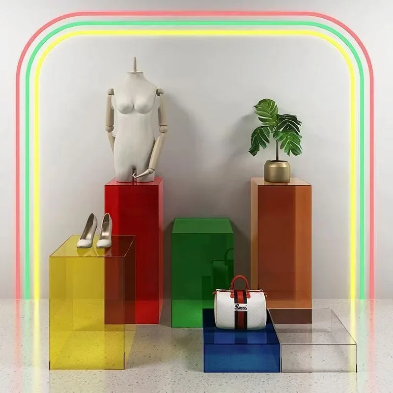 Color acrylic display box, transparent dust cover stand display prop base custom display stand