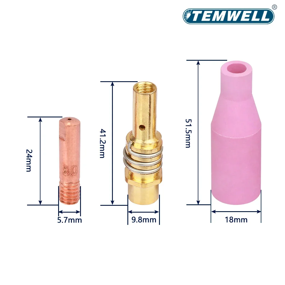 13Pcs Welding Torch 15AK MIG MAG Argon Arc Welding 0.6/0.8/0.9/1.0/1.2mm Gas Ceramic Nozzle Euro Style Contact Tip For MB-15AK