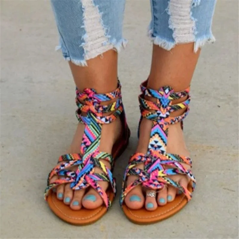 Women Sandals Gladiator Shoes 2022 Summer Flats Slippers Outdoor Beach Casual Ladies Shoes Bohemian Woman Slides Zapatos Mujer