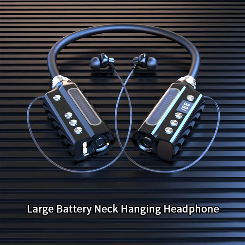

Large Battery Neck Hanging Headphone LED Power Display Support TF Card Comfortable Wear Bluetooth 5.3 2000mAh Battery Headphone