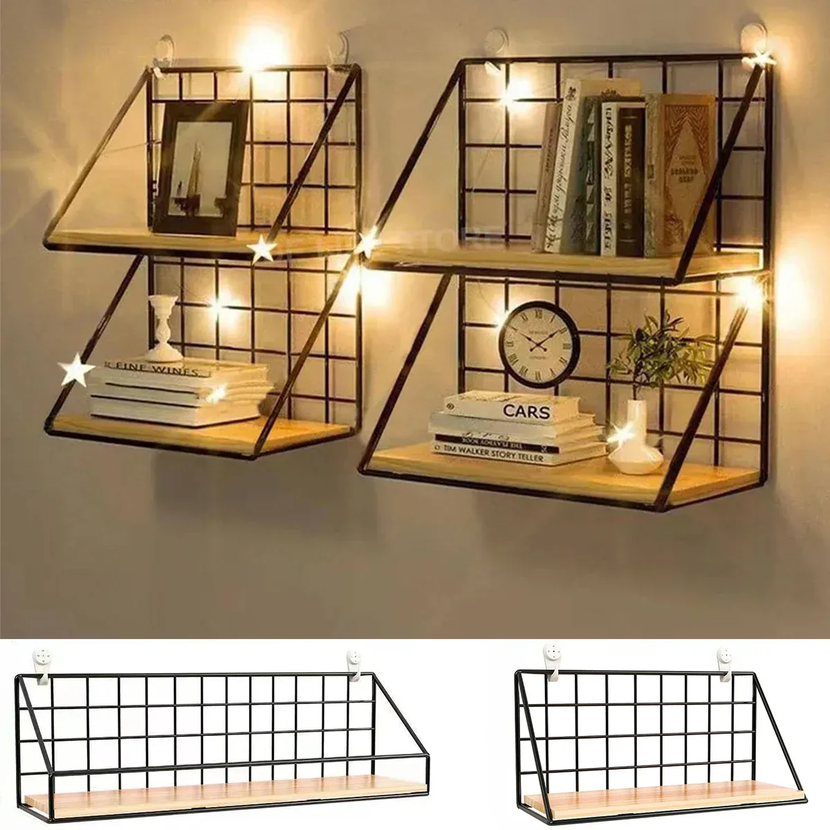 

Wall Mounted Shelves Without Drilling Wood Hanging Shelf Kitchen Organizer Hanging Spice Jar Storage Shelf for Seasoning Holder