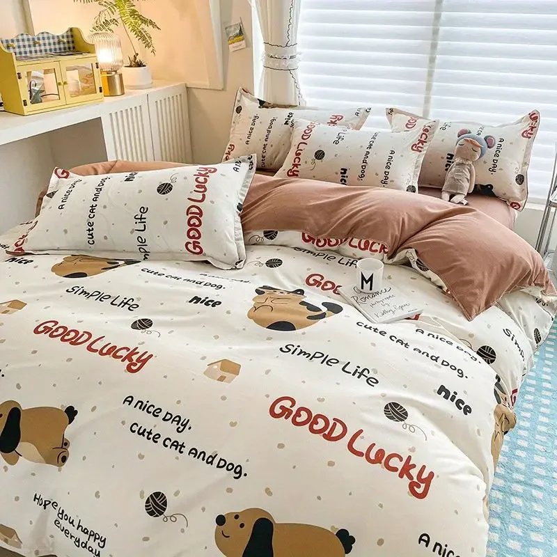 Cute Boys Duvet Cover Set with Zipper Girls New Flat Bed Sheet Pillowcases No Filler Double Queen Size Adult Kids Bedding Linens