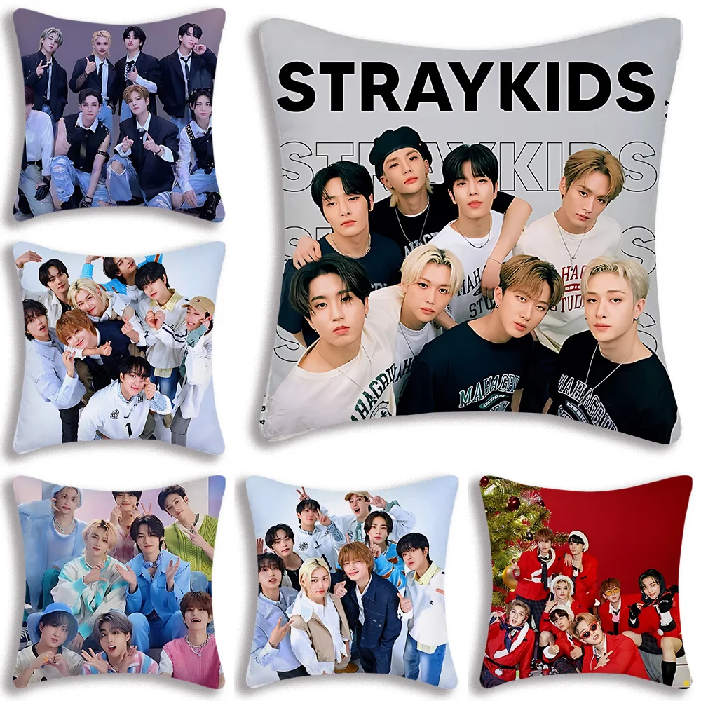 Pillow Covers Cartoon K-Kpop Sofa Decorative Home Double-sided Printing Short Plush Cute Cushion Cover S-Strays Cartoon-K-kids