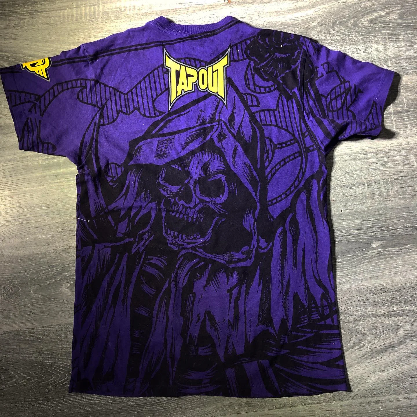 Purple Skull Tapout Trend T-Shirt Mens American Gothic Retro Personality Short Sleeve Harajuku Hip-Hop Rock StreetWear