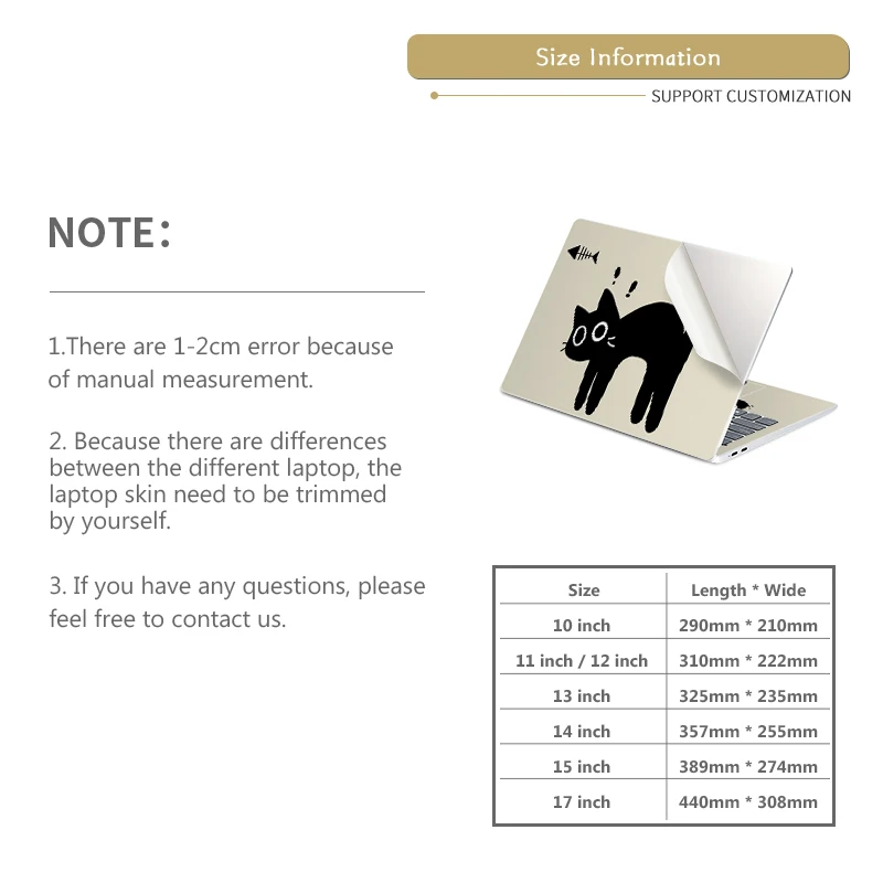 DIY Laptop Stickers Skins Black Cat 13