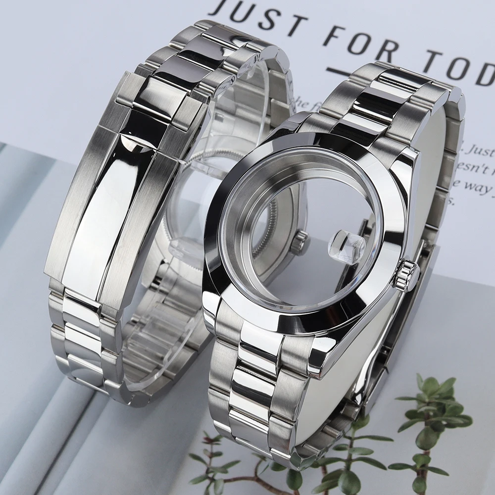 

NH35 Case 36mm/39mm Silver Watch Case Steel Bracelet Bevel Bezel Sapphire For Air King NH35 NH34 NH36 NH38 Miyota 8215 Mod Parts