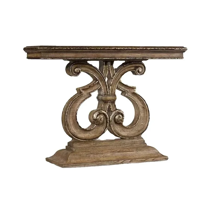 

American country retro, brown entrance cabinet French, solid wood against the wall semi-round foyer, entrance table