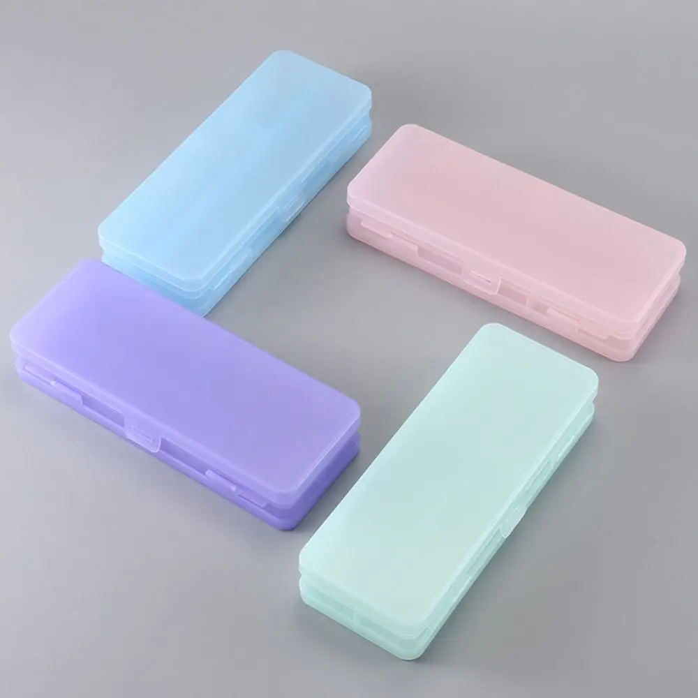 Plastic Transparent Pencil Case Storage Box Macaron Dual-Layer Pencil Box Large Capacity Pencil Holder Simple Pen Case