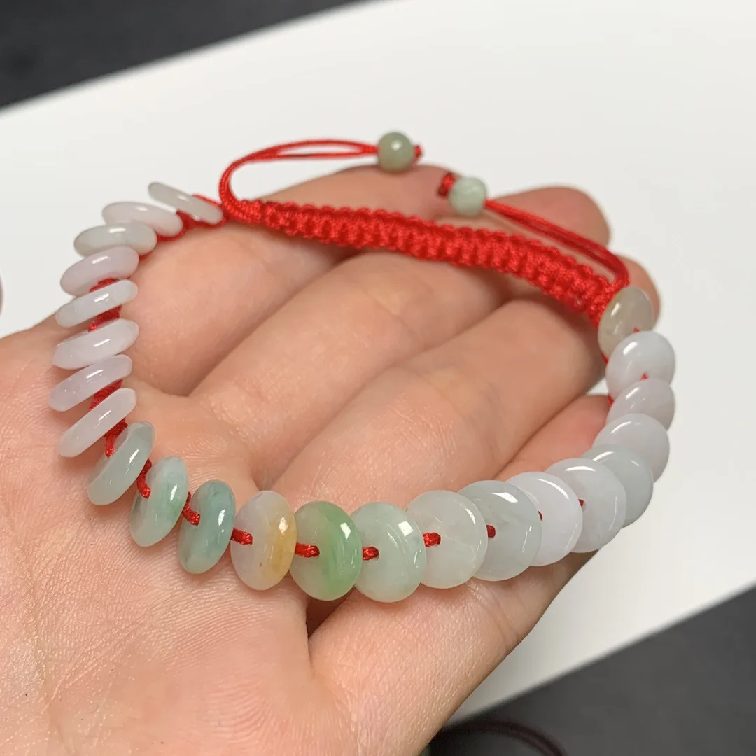 Myanmar Jadeite A Goods Jadeite Jade Colored Small Safety Buckle Lucky Woven Bracelet Bracelet