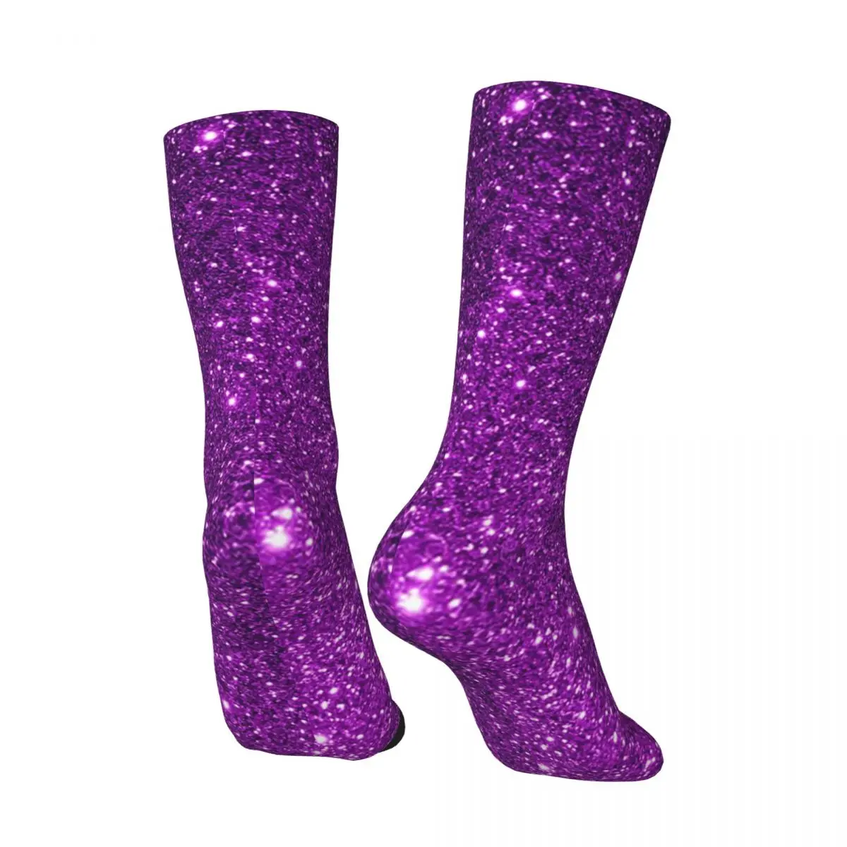 All Seasons Purple Sparkly Glitter Printing Socks Harajuku Sport Middle Tube Socks Funny Stockings for Men Women Valentine's Day