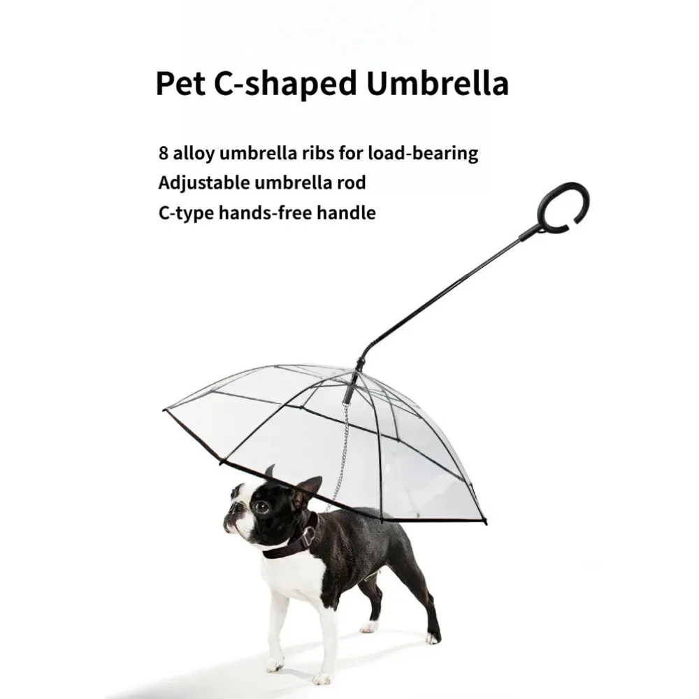 Transparent pet umbrella Dog C-type umbrella Pet products Adjustable dog walking leash on rainy days