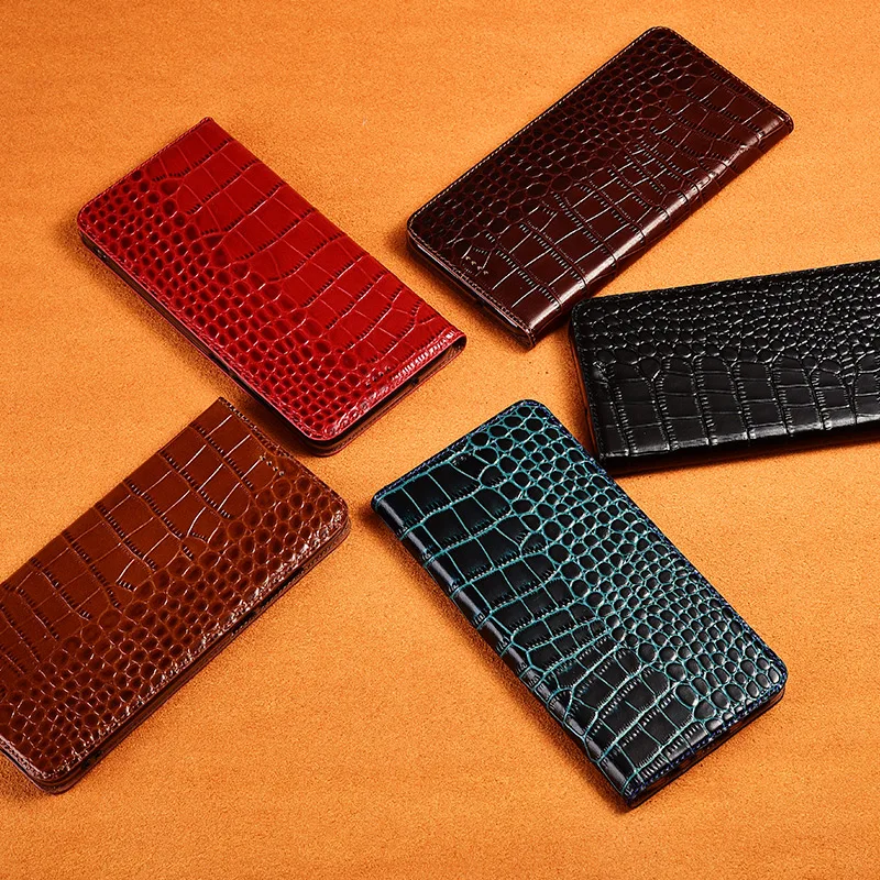 Crocodile Veins Genuine Leather Case For iPhone 13 12 Mini 11 12 13 14 Pro Max 6 6s 7 8 Plus X XR XS Max SE Magnetic Flip Cover