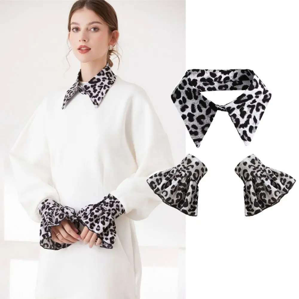 

Detachable False Collar Wrist Cuffs Set DIY Scarf Shawl Decoration Clothes Accessories Leopard Print Shirt Fake Collar