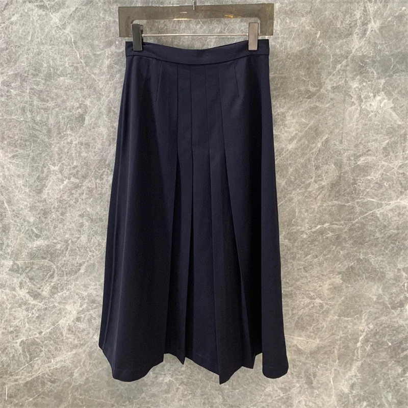 Falda larga con letras bordadas para mujer, ropa de calle con cremallera, diseño de botones en la cintura, azul oscuro, M250748, primavera y verano, 24ss