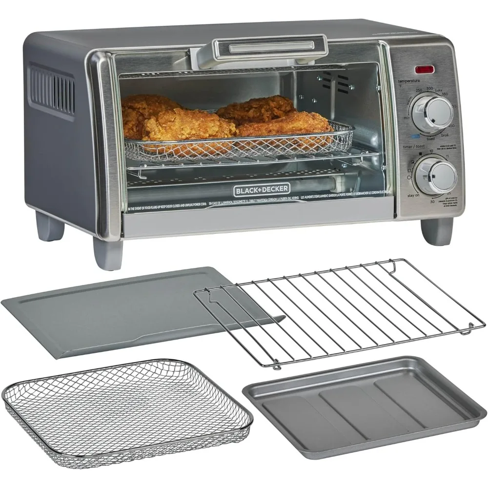 BLACK+DECKER Crisp 'N Bake Air Fry Countertop Convection Toaster Oven Medium Capacity 4-Slice, 5-in-1 Fits 9” Pizza 30-Min Timer