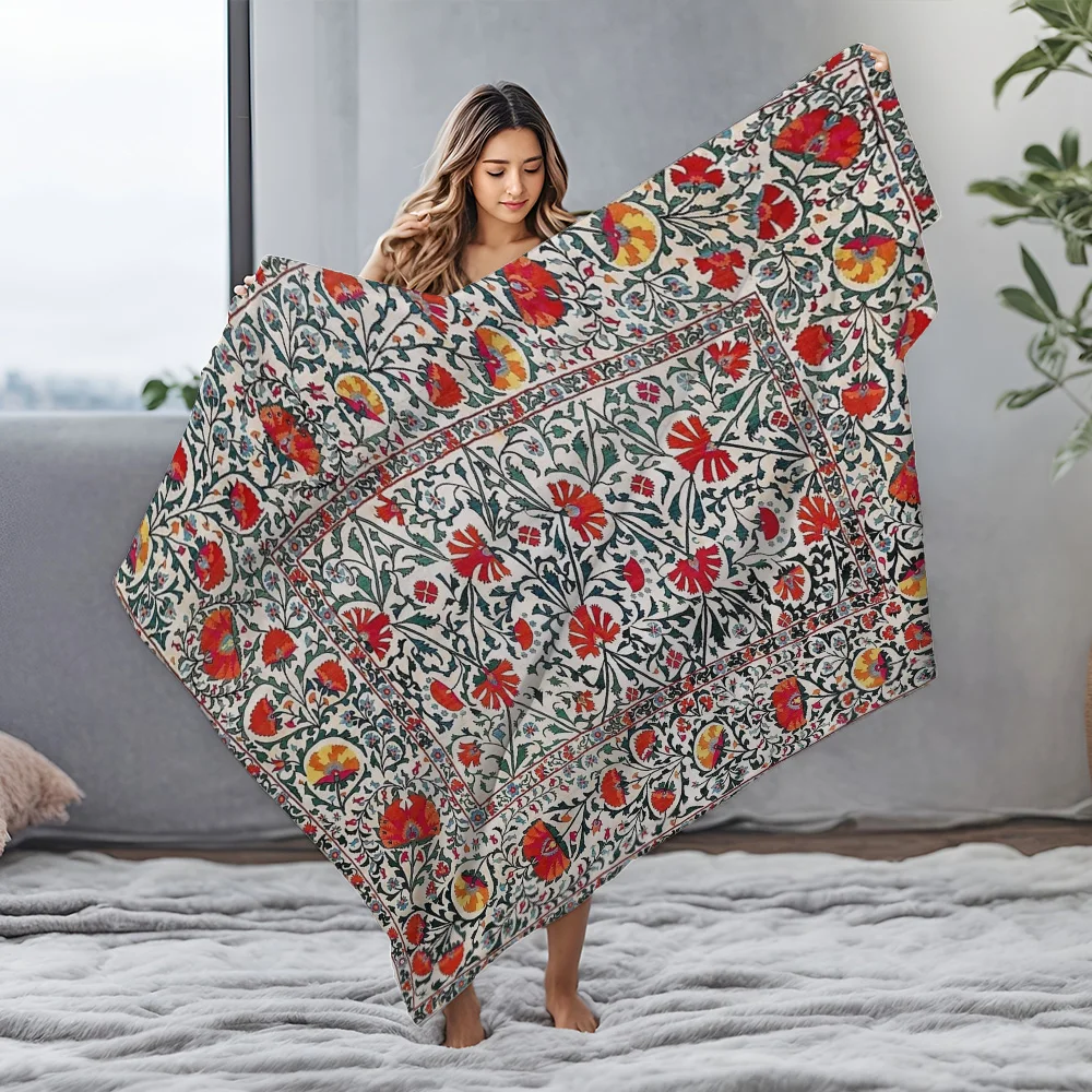 الأزهار المطبوعة الصوف بطانية دافئة مريحة رمي بطانية أريكة تتحول لسرير غطاء رمي الزخرفية هدية #4