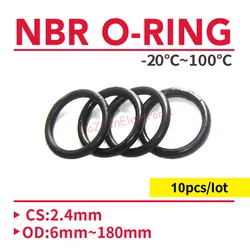 10pcs NBR O Ring Seal Gasket Thickness CS 2.4mm OD 6~180mm Nitrile Butadiene Rubber Spacer Oil Resistance Washer Round Shape