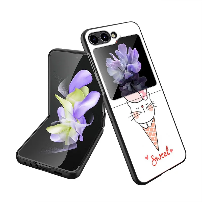 Coque de téléphone rigide noire anti-chute pour Samsung, Galaxy Z Flip5, 5G, Flip4, Flip3, Zflip 5, 4, 3 couleurs, coque de crème glacée, Funda
