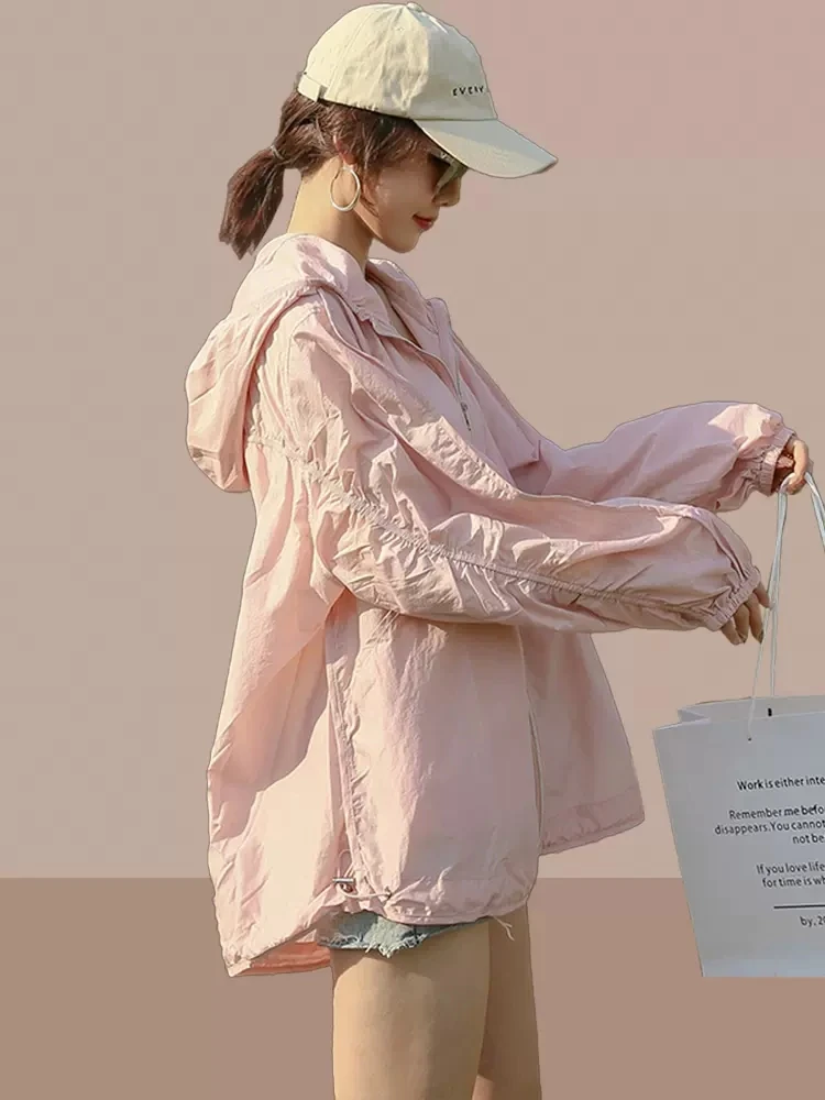 

Women's Summer 2026 New Loose plus Size Breathable Thin Sun Protection Clothing Hat Included Outdoor Sunade Coat Medium Length