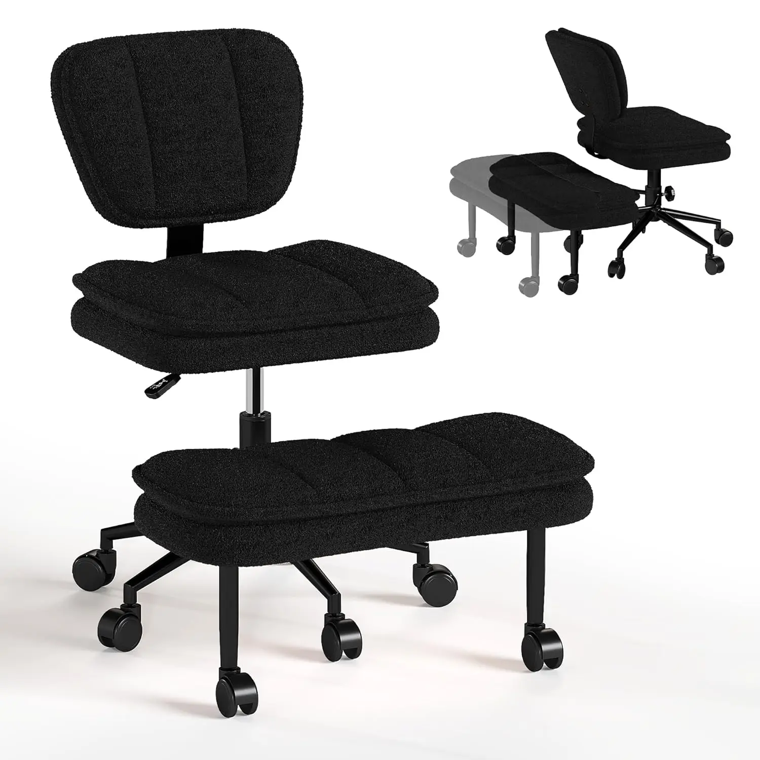 

Эргономичное офисное кресло для работы сидя на коленях с выдвижной подставкой для ног, поворотное на 360°, на колесиках, с регулировкой высоты, с поддержкой поясницы, для дома, обивка из ткани Teddy