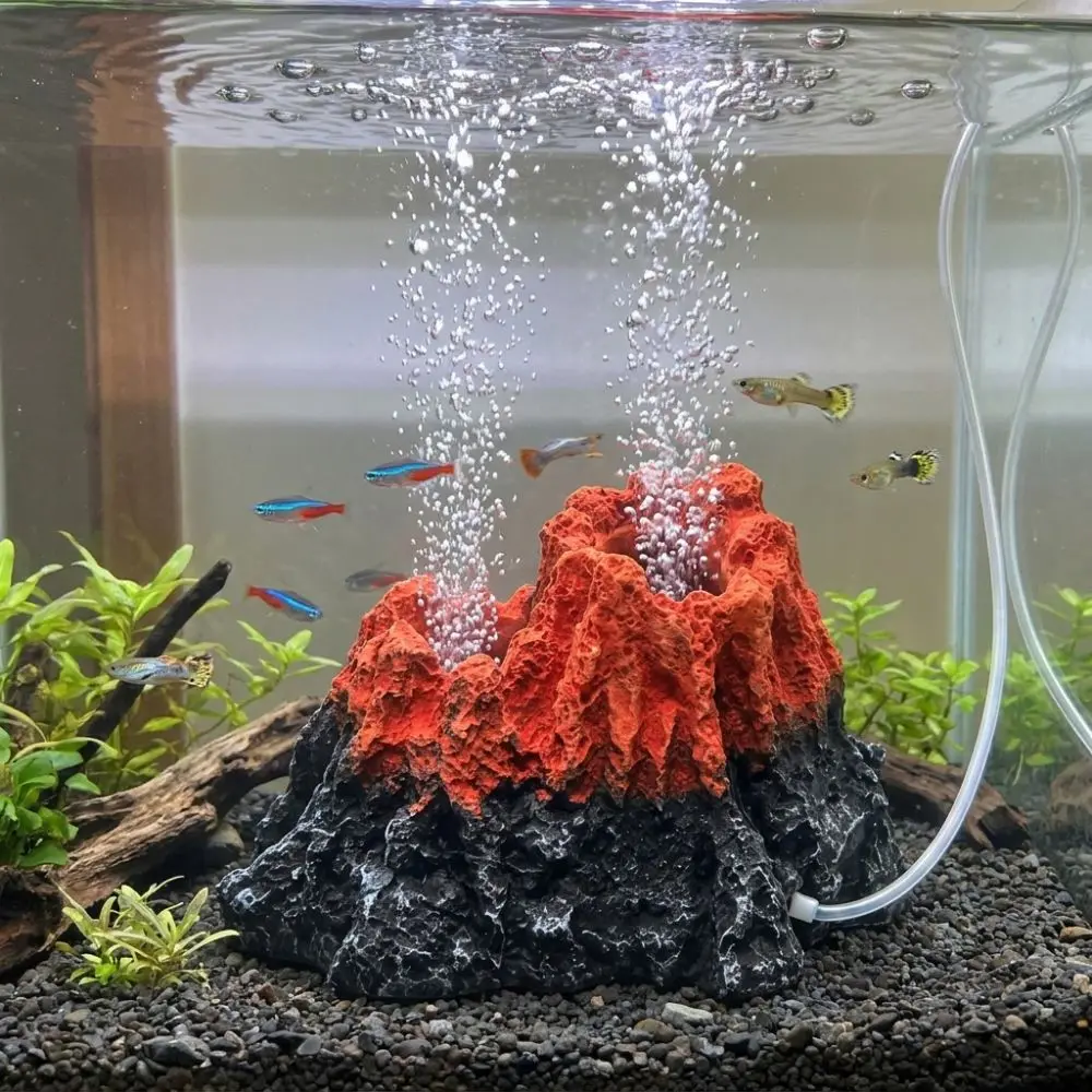 Resin Volcano Oxygen Pump Decor Natural Style Fade Resistant Volcano Bubble Rock Decor Corrosion Resistant Realistic