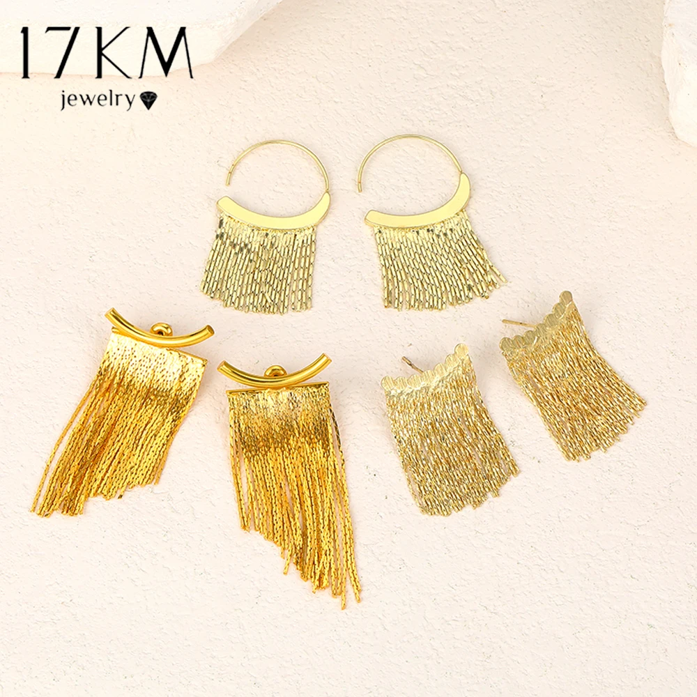 17KM Fashion Gold Color Tassel Long Drop Chain Earrings for Women French Vintage Knot Twist Earring 2023 New Trend Jewelry Gifts