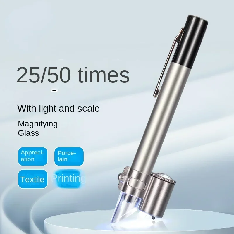 

25 Times 50 Times with Scale Reading Measurement Pen Magnifier with Light Microscope High Power Magnifier