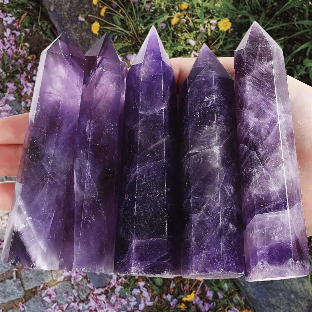 15cm Natural Amethyst Single Pointed Hexagonal Prism Crystal Wand Big Size Lapis Lazuili Tower Home Decoration Labradorite Craft