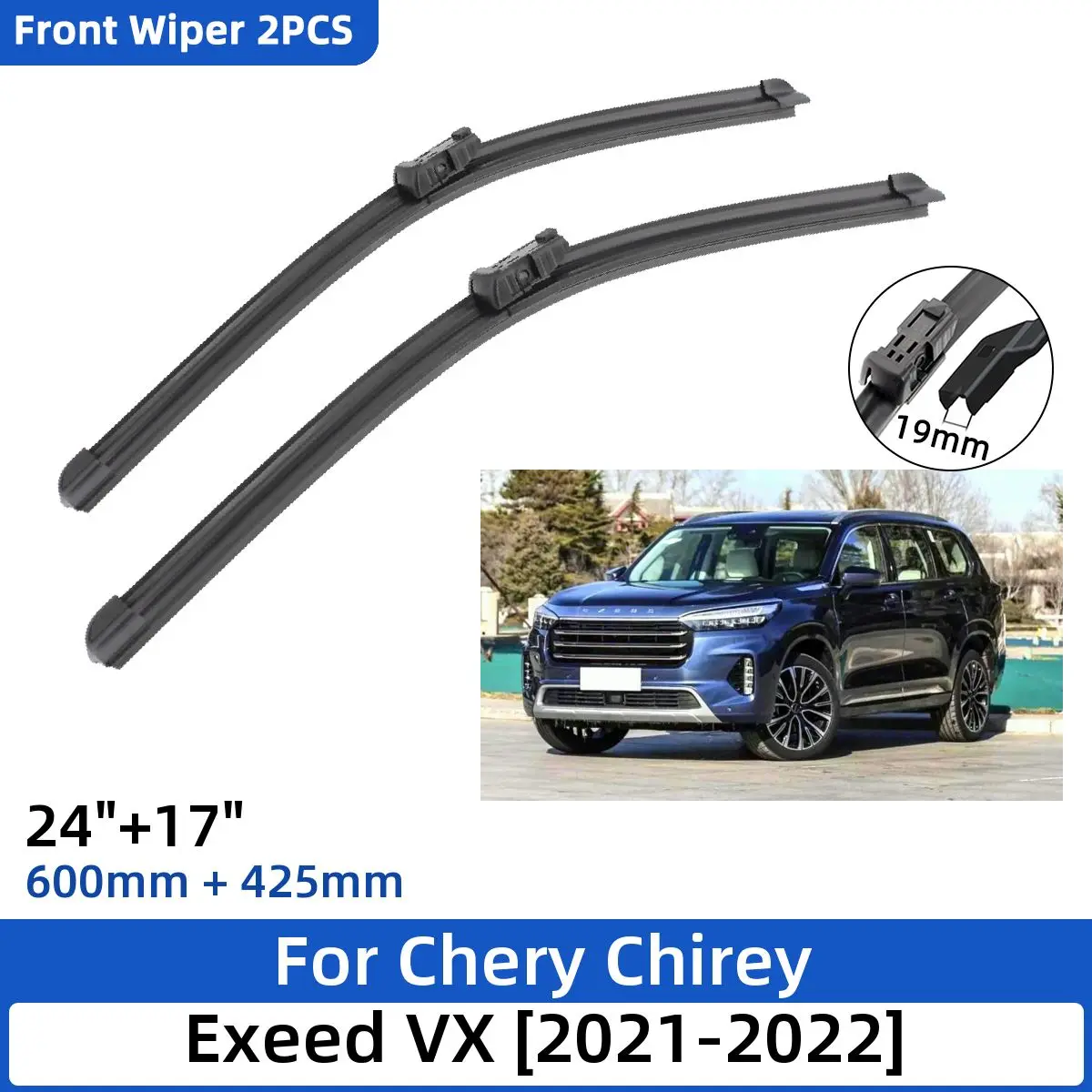 

2PCS For Chery Chirey Exeed VX Lanyue 2021-2022 24"+17" Front Wiper Blades Windshield Windscreen Window Cutter Accessories 2022