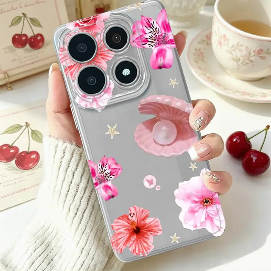 Pink Hibiscus Pearl Shell Case for Xiaomi Poco X3 Pro X3 NFC Soft Phone Cover