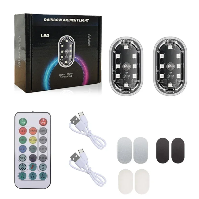 8-color car foot lighting, wireless LED flash with magnetic attraction car decoration atmosphere light,