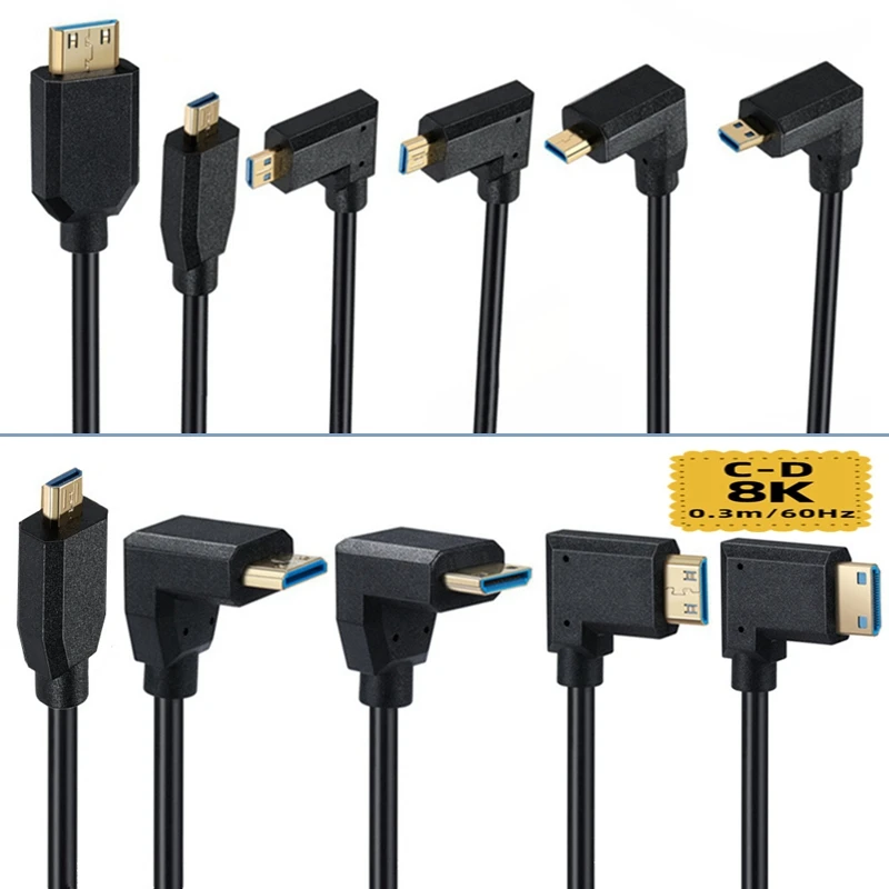 30cm UP Down Left Right OD4.0mm 2.1V 8k@60hz Micro HDMI - compatible with Mini HDMI - compatible male  C-D Adapter Cable