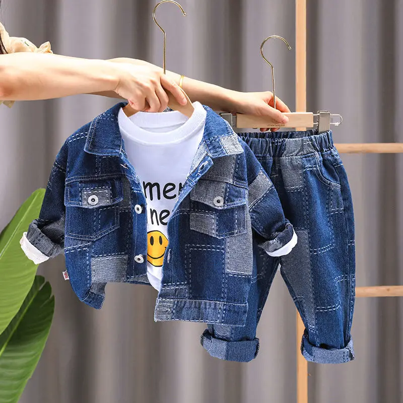 2-10 Yrs Baby Girl Boys Denim Jeans Set 2024 New Spring Autumn Children\'s Fashion Coat+Jeans Boy Kid Casual Loose Two Piece Set