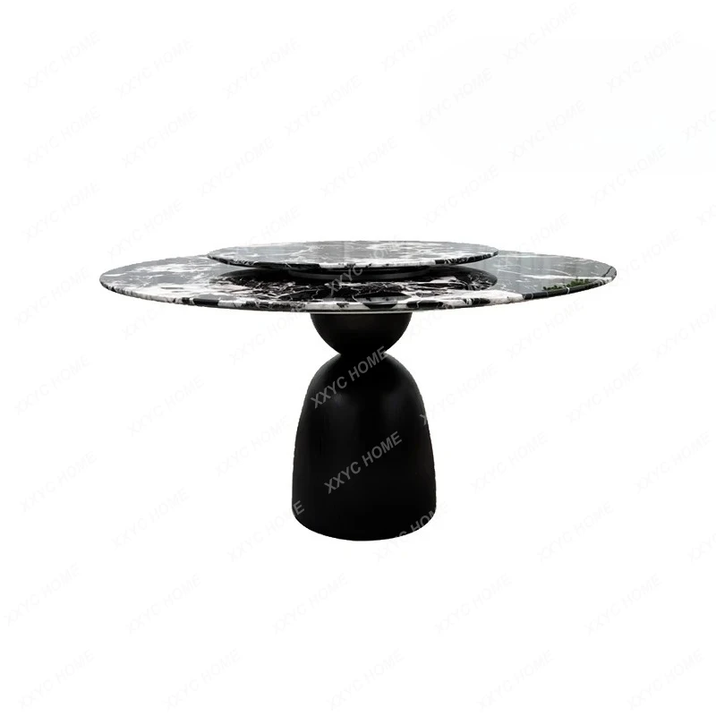 

Round dining table rotating dining table and chair combination Nordic marble modern simple light luxury solid wood round table