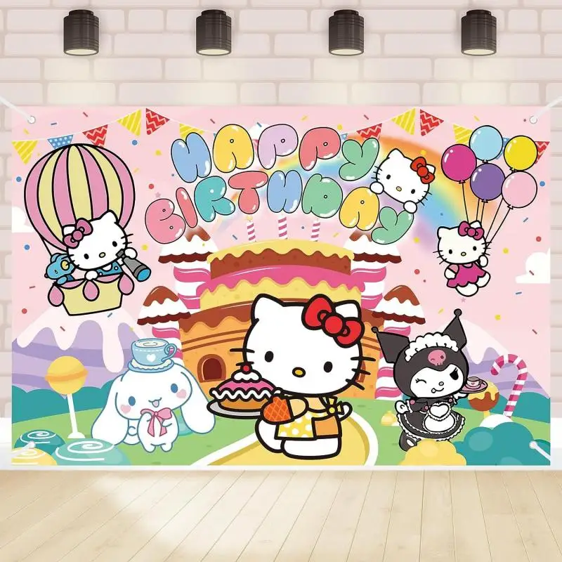 Hello Kitty Birthday Party Decorative Items Sanrio Anime Background Kuromi My Melody Birthday Photography Party Background Cute