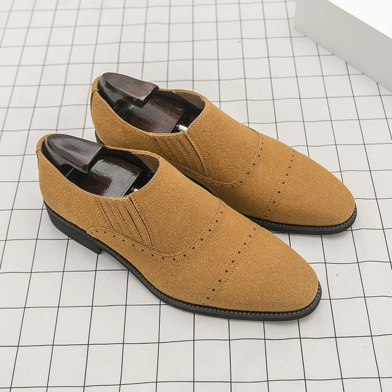 

Retro Men Loafers Black Yellow Suede Men One-foot Business Casual Formal Leather Shoes Social Shoes Sizes 38-46 Men Shoes