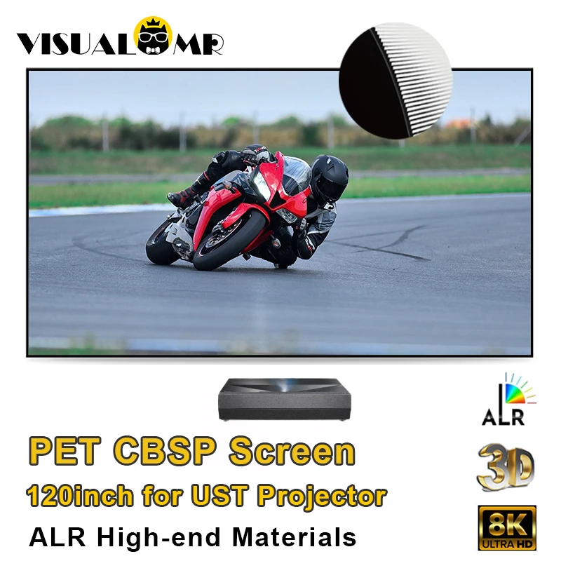 120inch Top PET CBSP Crystal ALR UST Projection Screen Ambient Light Rejecting High-End 8K Ultra Short Projector 1cm Fixed Frame