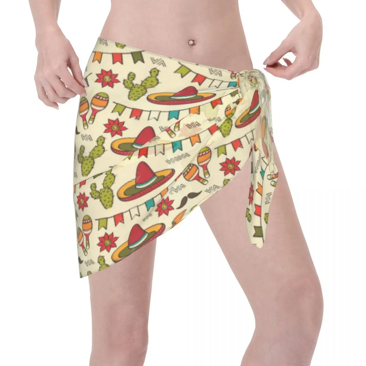 ที่กําหนดเองสําหรับชุดว่ายน้ําที่มีสีสันเม็กซิกันวันผู้หญิงสั้น Sarongs Beach Wrap ผู้หญิงชายหาดบิกินี่ Wrap Sarongs ชุดว่ายน้ํา
