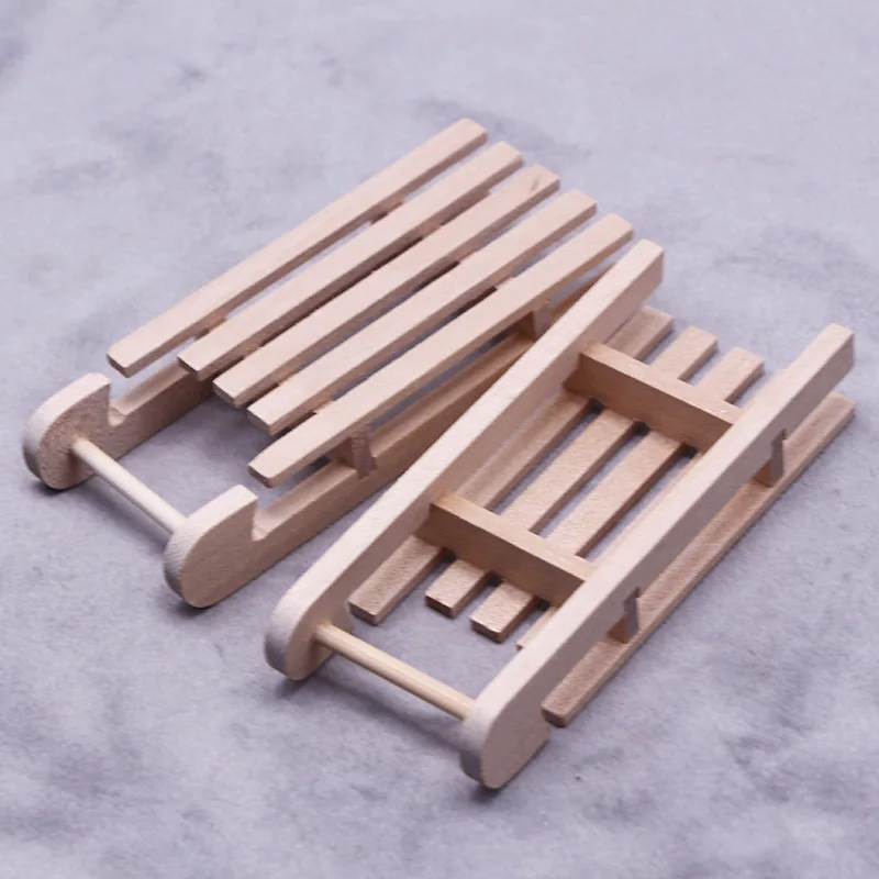 Dollhouse Miniature Wooden Sleigh Raw Wood Blank Christmas Sled Model DIY Handmade Wooden Craft Scene Accessories Decor