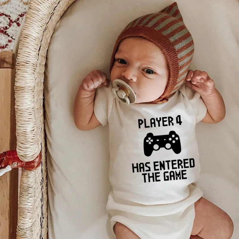 Player 4 Has Entered the Game Newborn Baby Bodysuit Cotton Short Sleeve Infant Romper Funny Boys Girls Jumpsuit