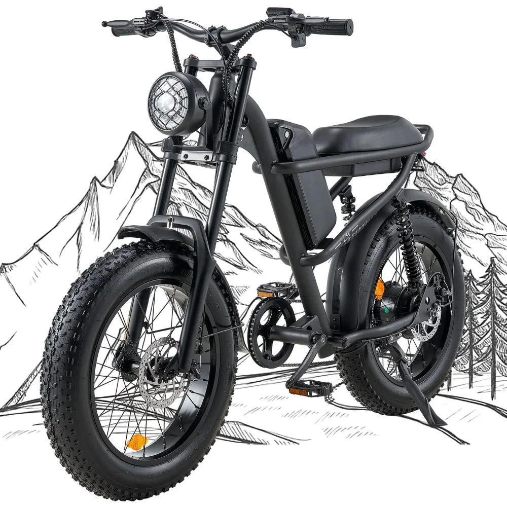 Electric Bike, 20 Inch Fat Tire & 6-Layer Full Suspension Ebike, Up to 28MPH & 75 Miles, 15.6AH Removable Battery