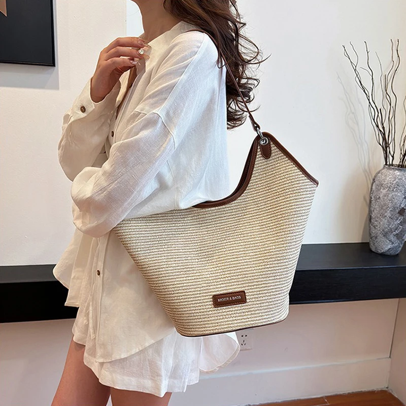 2024 New Fashionable Simple Straw Woven Women's Single Shoulder Versatile Mother Child Tote Bag