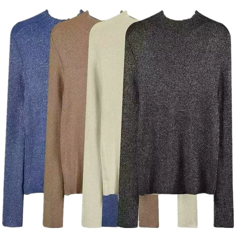 Осень-зима 2024, новый женский длинный вязаный топ све для поездок на работу, облегающий базовый слой с высоким воротником, моющийся