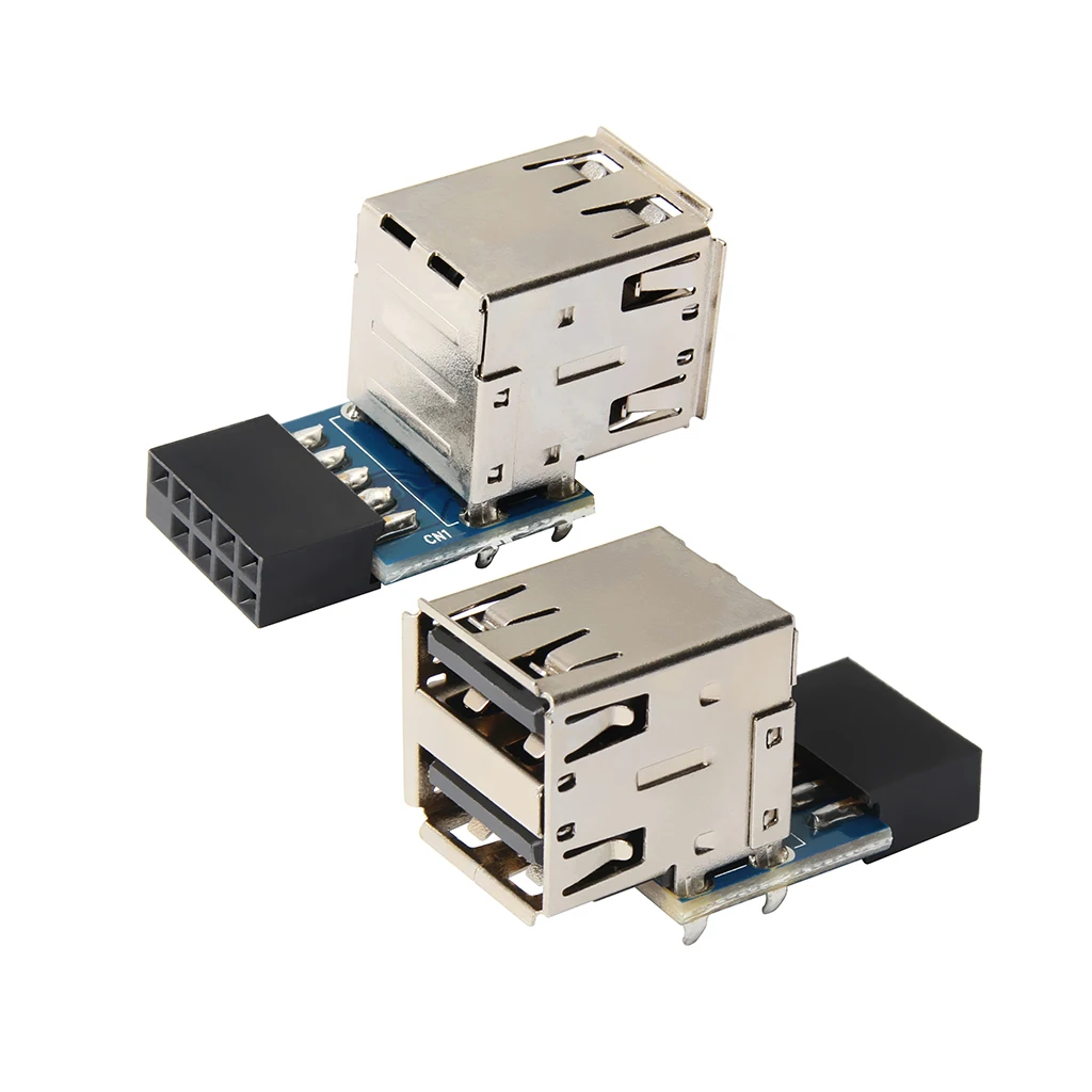 Adaptador USB interno para PC, convertidor de 2 puertos 2,0, 9 pines hembra A 2 puertos hembra, placa base PCB, extensor de tarjeta, nuevo