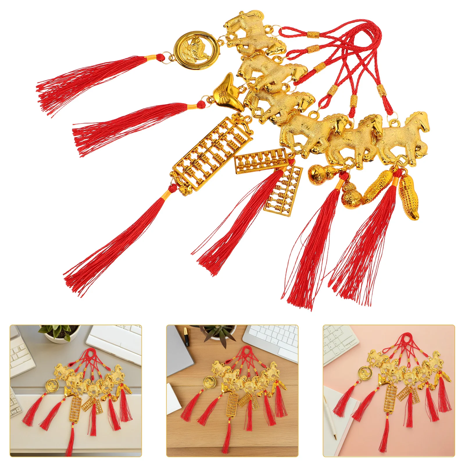 

6Pcs Year of Horse Red Tassel Hanging Pendants Chinese New Year Lucky Charms Spring Festival Home Office Decoration