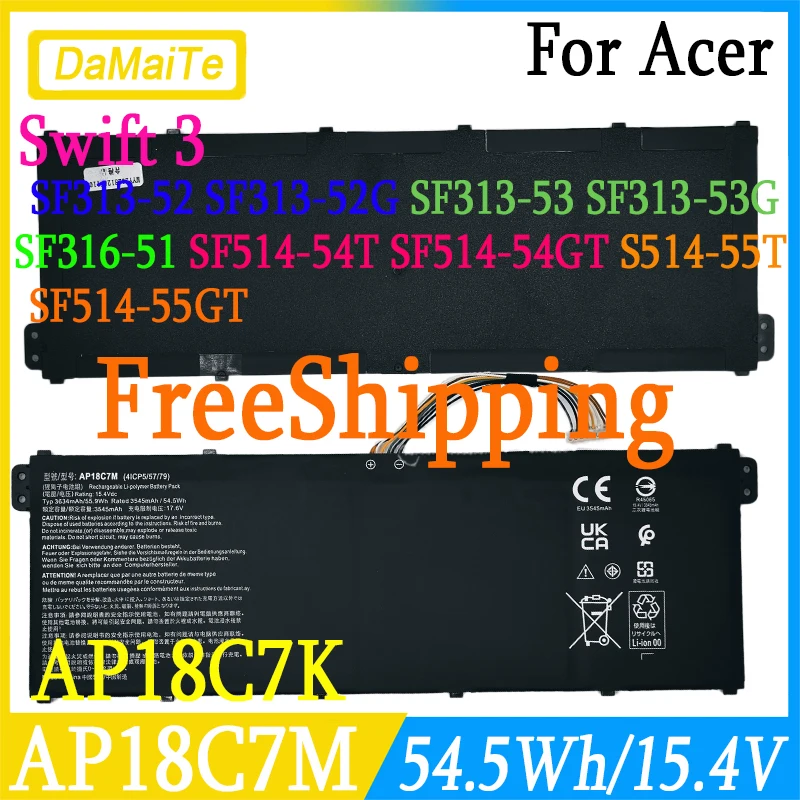 

Nen AP18C7M AP187K Аккумулятор для ноутбука Acer Swift 3 5 Pro SF313-51 52 SF313-52G 53 53G SF314-57 SF514-54GT 55T 55GT 55TA Spin 5