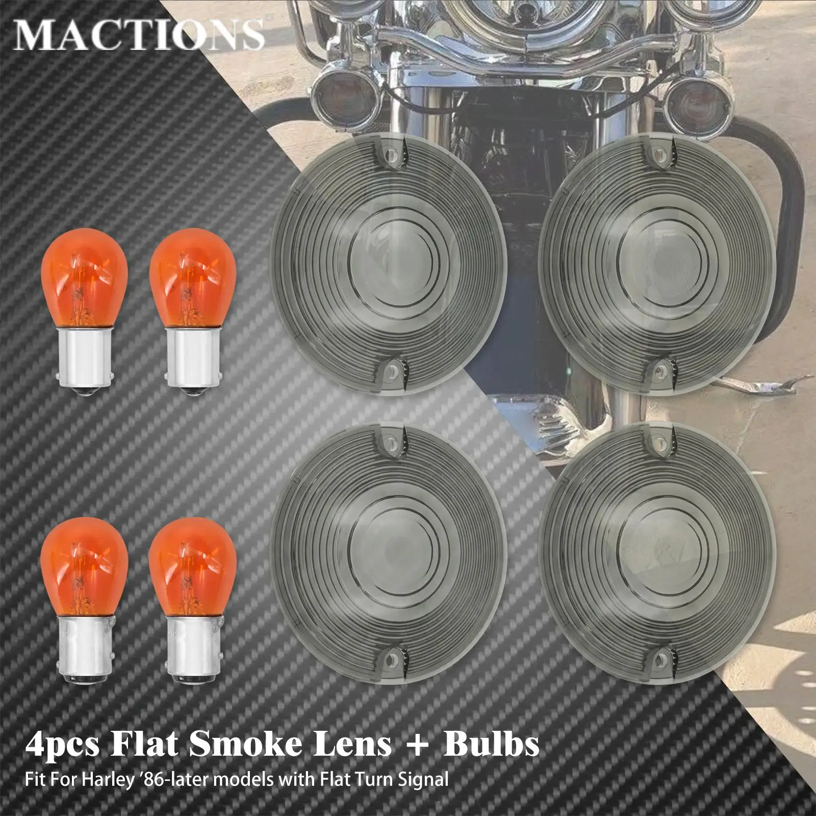 Motorcycle Turn Signal Light Lens Cover 4PC With Amber Bulbs For Harley Touring Electra Glide Heritage Softail FLHR Road King FL