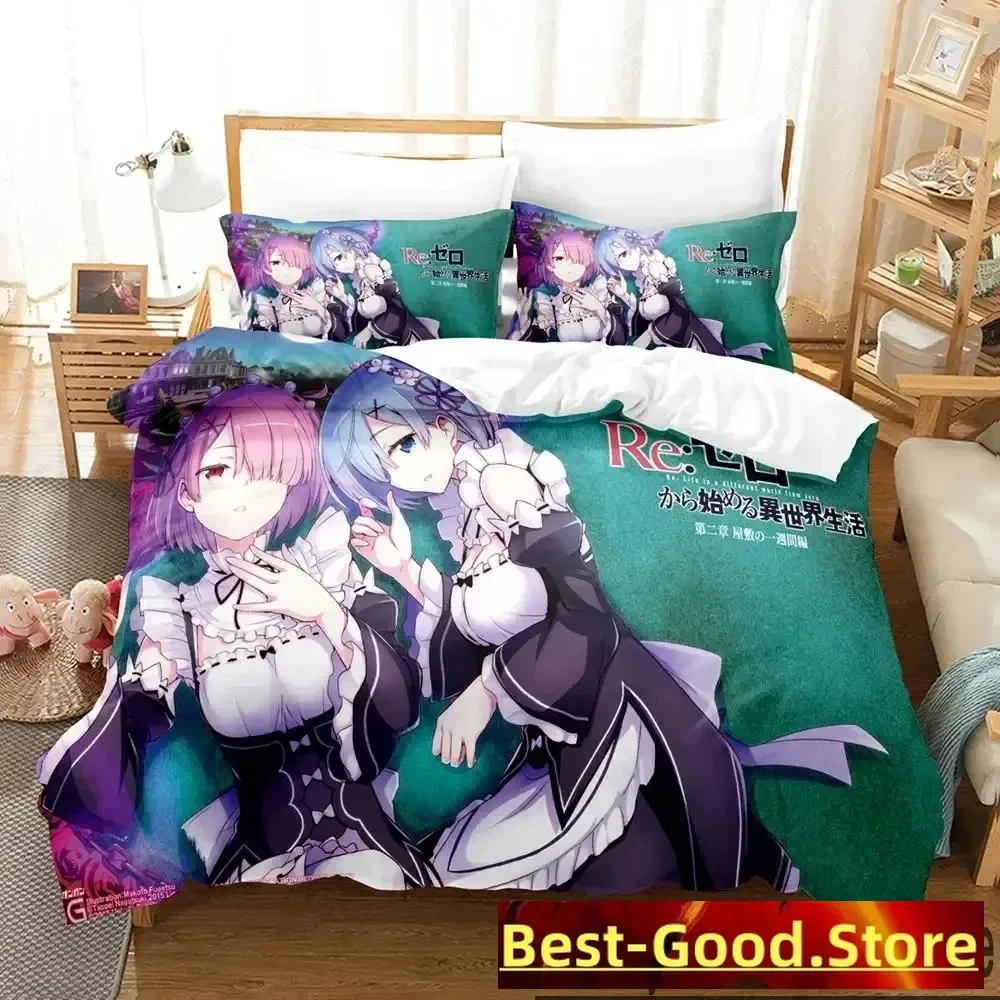 3D Anime Re Zero Rem Ram Emilia Bedding Set Duvet Cover Bed Set Quilt Cover Pillowcase Comforter king Queen Size Boys Adult