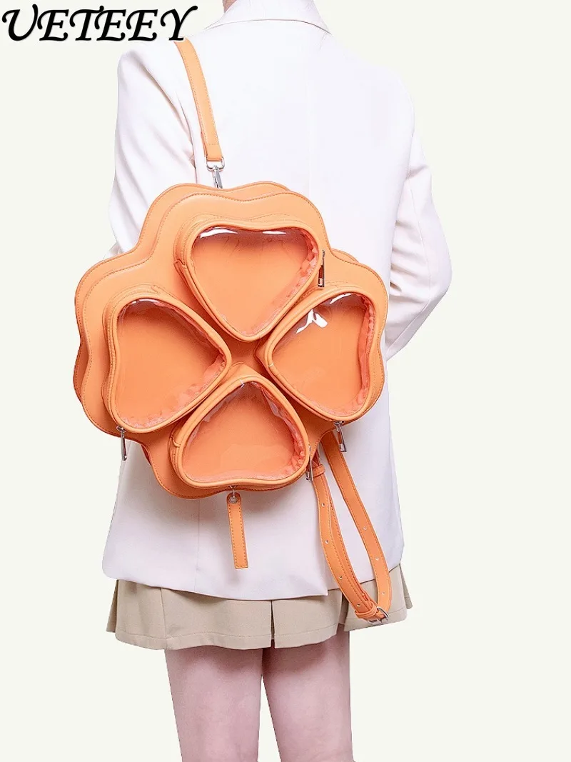 Original Heart Sweet Cute Large Capacity Single Shoulder Crossbody Backpack Solid Color Versatile School Bag Travel Backpacks